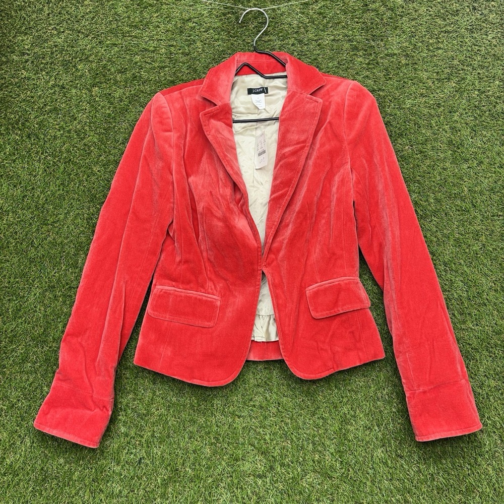 J. Crew Velour Blazer Womens 2 Red Lined Surgeon Cuffs Preppy 2 Pocket NEW